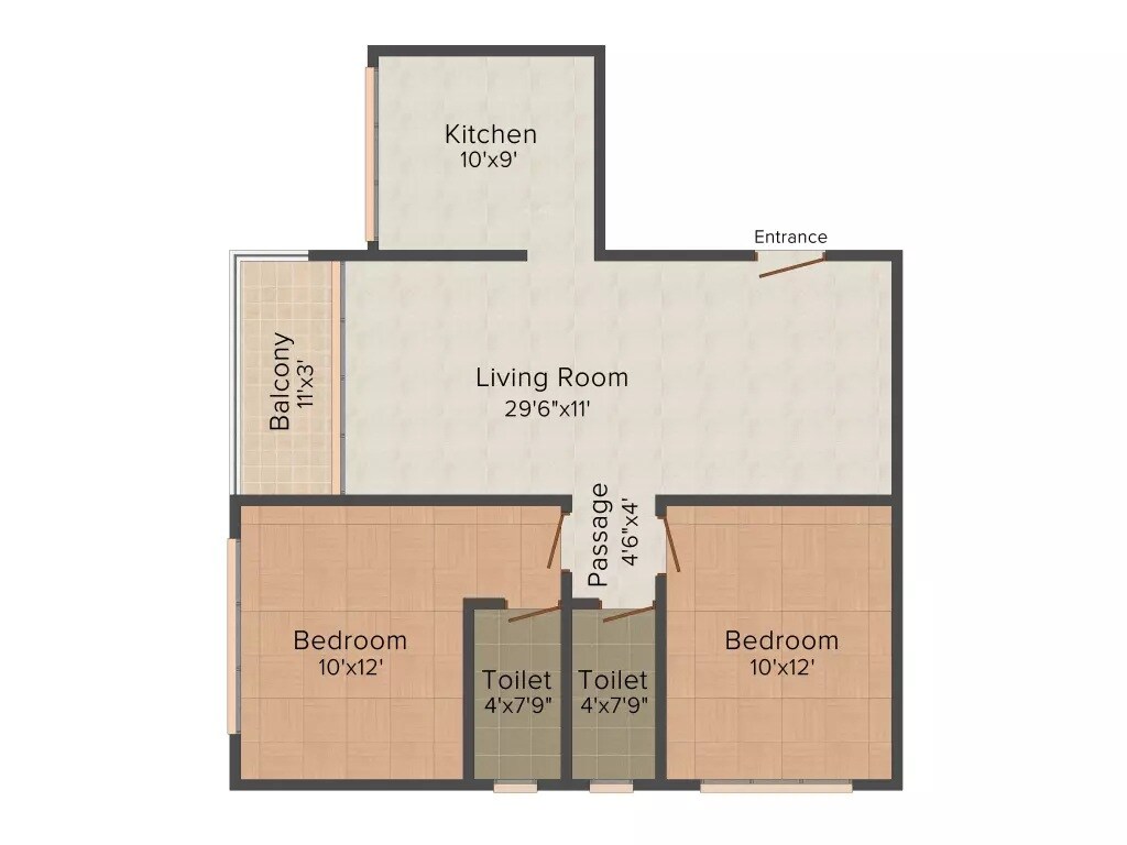 Floor plan of 2 BHK 830 Sq. Ft. Apartment in S Rhaeja Gurukripa, Mumbai