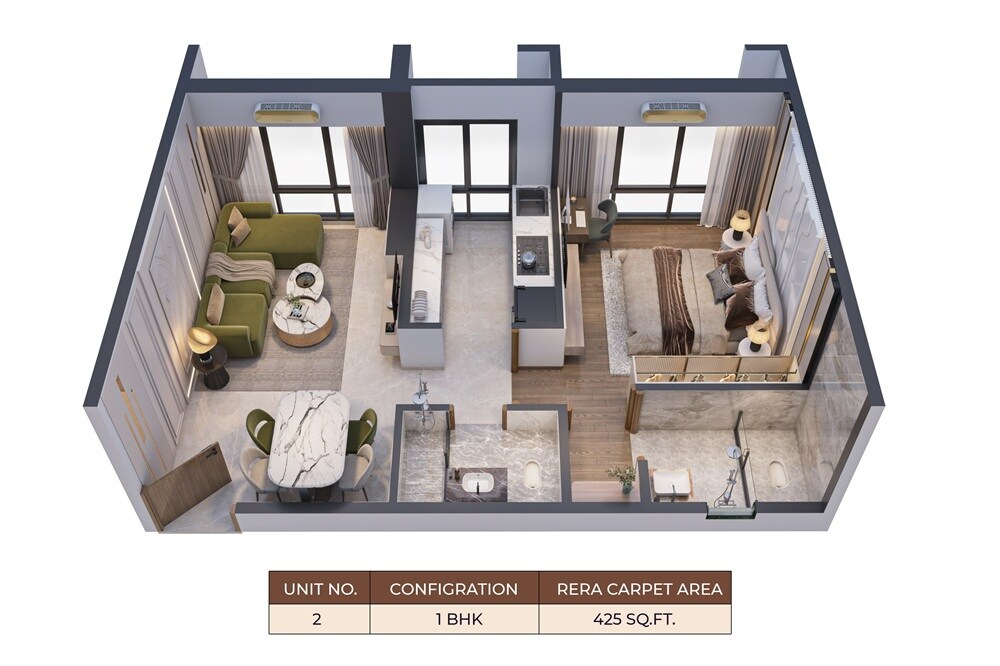 Floor plan of 1 BHK 425 Sq. Ft. Apartment in Saafi Duldul Heights, Mumbai