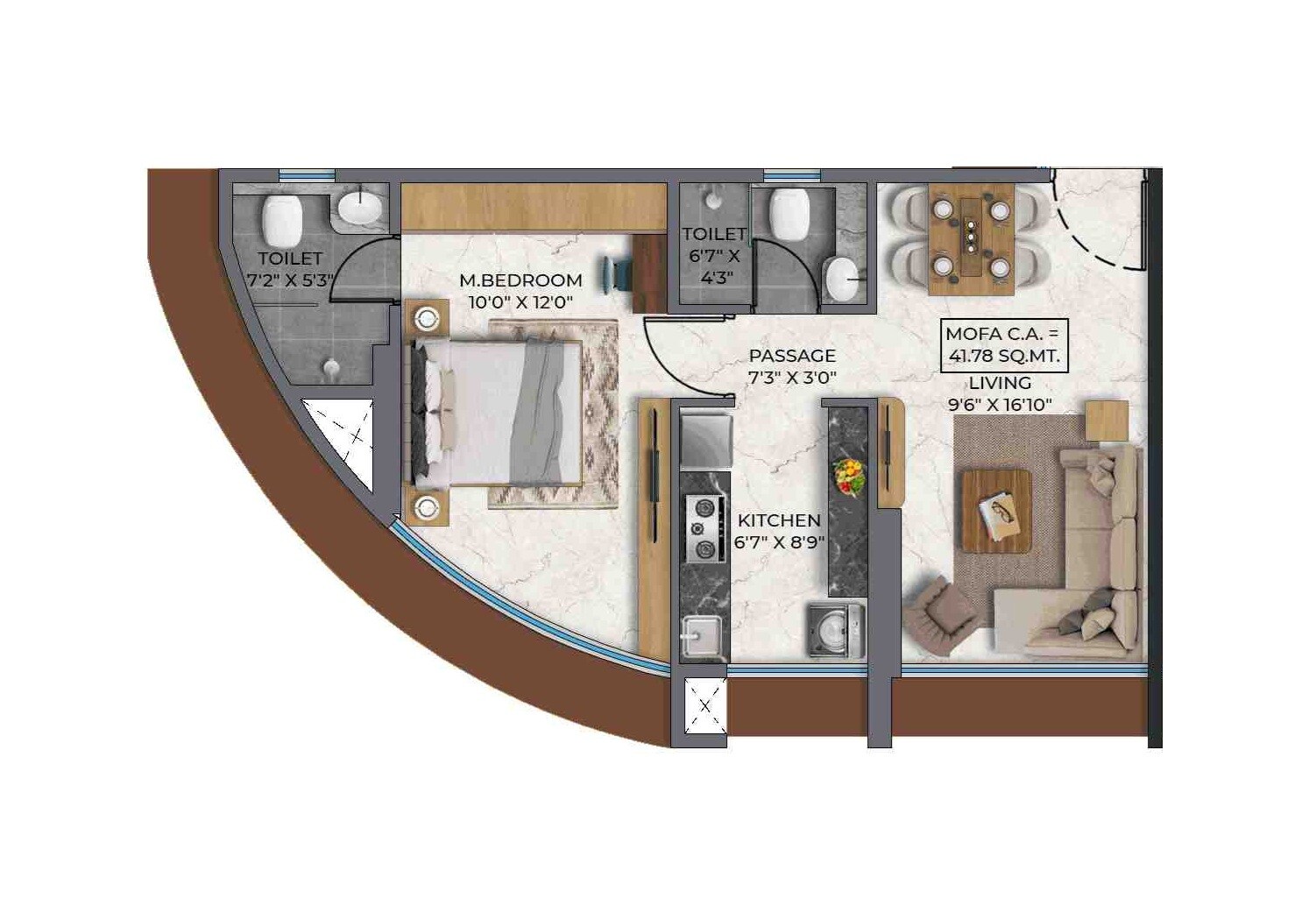 Floor plan of 1 BHK 450 Sq. Ft. Apartment in Saafi Duldul Heights, Mumbai