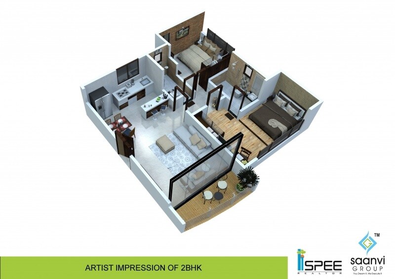 Floor plan of 2 BHK 640 Sq. Ft. Apartment in Saanvi Spee Towers, Mumbai