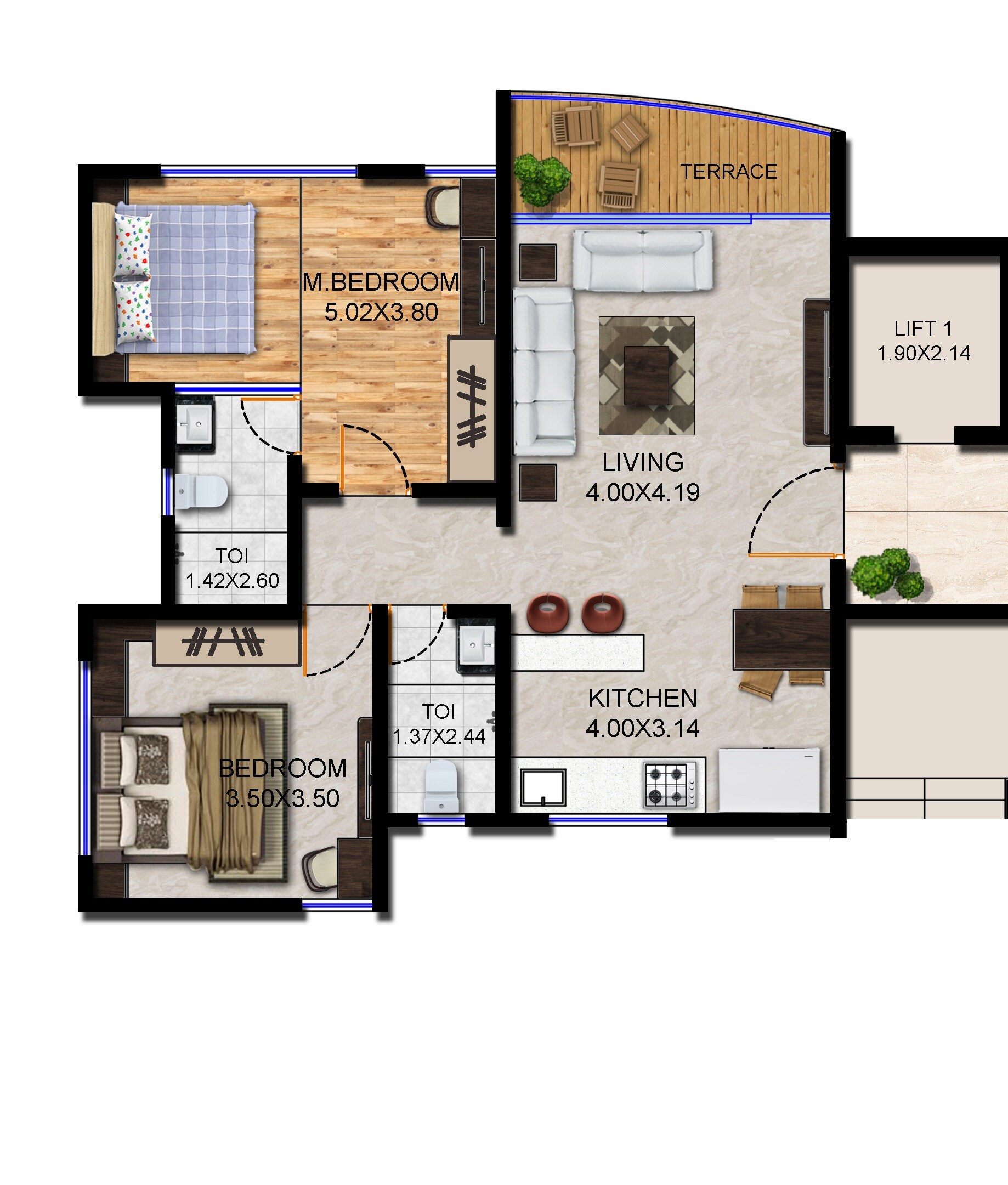 Floor plan of 2 BHK 720 Sq. Ft. Apartment in Saanvi Spee Towers, Mumbai