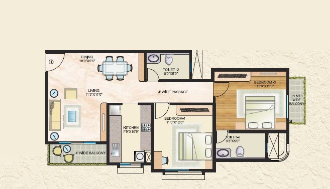 2 BHK 1380 Sq. Ft. Apartment