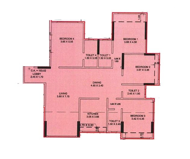 Floor plan of 4 BHK 1798 Sq. Ft. Apartment in Sabari Horizon, Mumbai