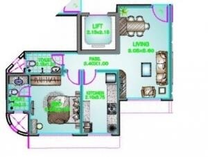 Floor plan of 1 BHK 484 Sq. Ft. Apartment in Sabari Shaan, Mumbai