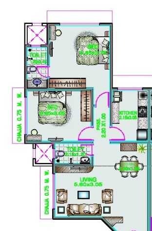 Floor plan of 2 BHK 613 Sq. Ft. Apartment in Sabari Shaan, Mumbai