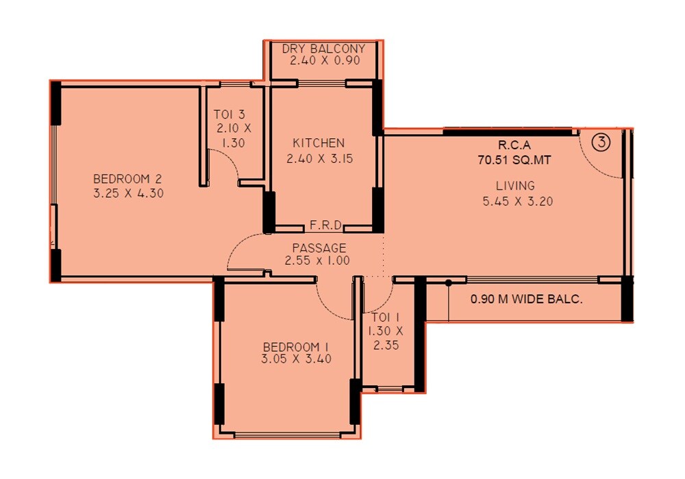 Floor plan of 2 BHK 759 Sq. Ft. Apartment in Sabari Vasaa Prive, Mumbai