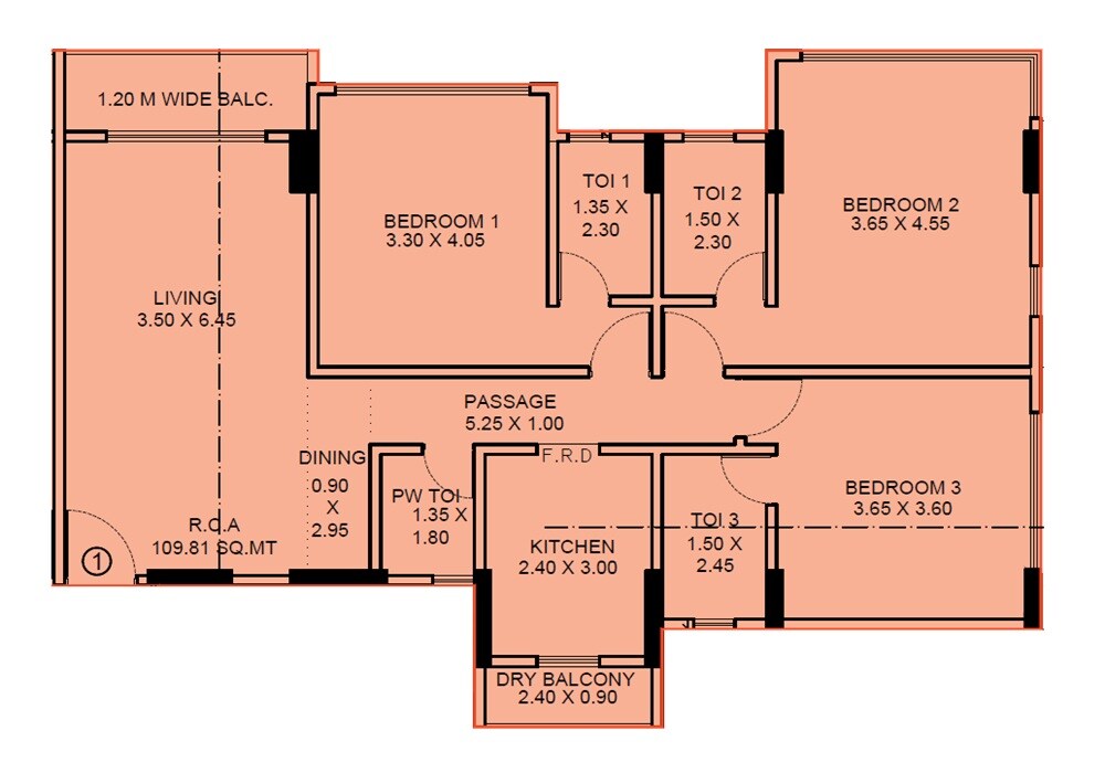 Floor plan of 3 BHK 1182 Sq. Ft. Apartment in Sabari Vasaa Prive, Mumbai