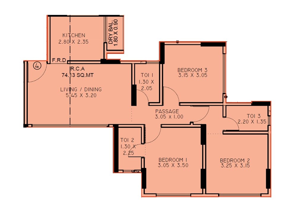 Floor plan of 3 BHK 798 Sq. Ft. Apartment in Sabari Vasaa Prive, Mumbai