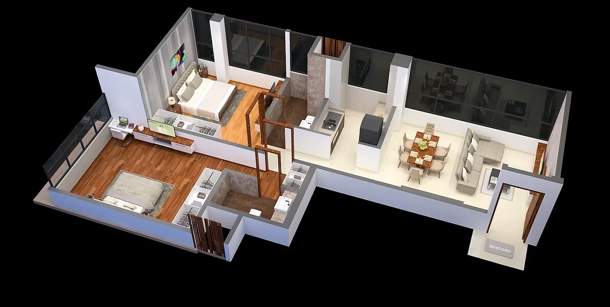 Floor plan of 2 BHK 804 Sq. Ft. Apartment in Sach 9 Divine, Mumbai