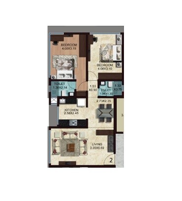 2 BHK 746 Sq. Ft. Apartment