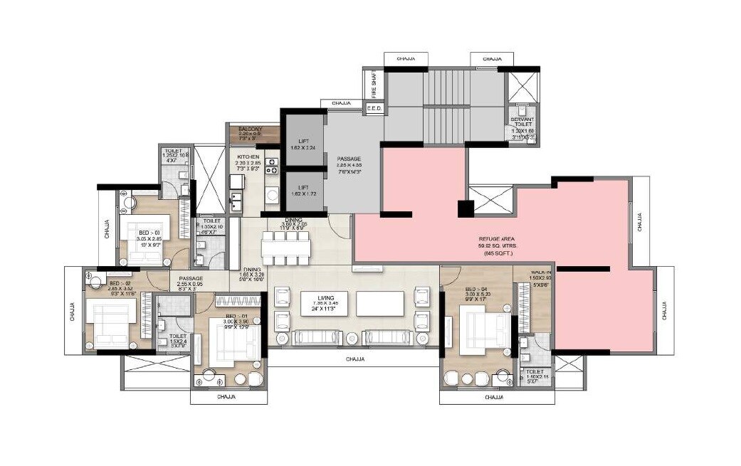 Floor plan of 4 BHK 2900 Sq. Ft. Apartment in Sach Splendid, Mumbai