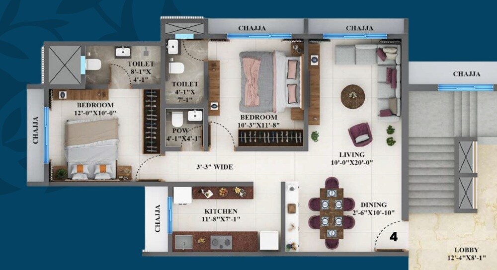 Floor plan of 2 BHK 446 Sq. Ft. Apartment in Sadguru Avighna, Mumbai