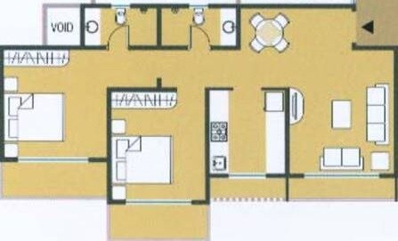 Floor plan of 2 BHK 1100 Sq. Ft. Apartment in Sadguru Complex II, Mumbai