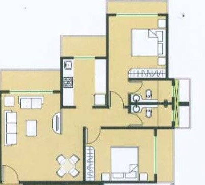Floor plan of 2 BHK 940 Sq. Ft. Apartment in Sadguru Complex II, Mumbai