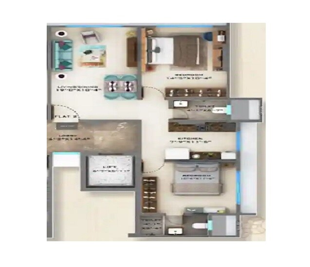 Floor plan of 2 BHK 692 Sq. Ft. Apartment in Sadguru Sitara Apartment, Mumbai
