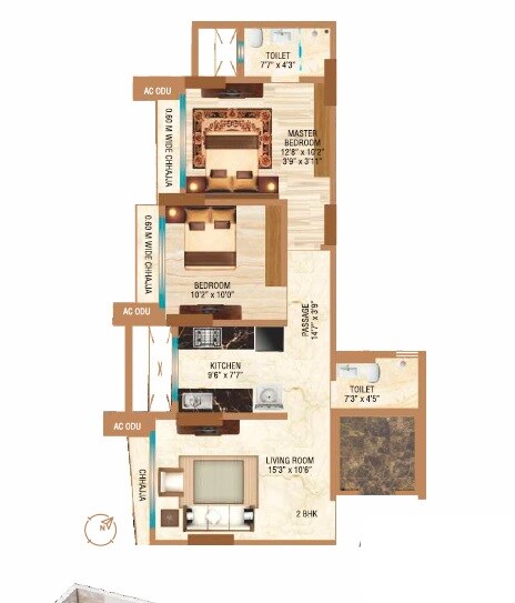 Floor plan of 2 BHK 702 Sq. Ft. Apartment in Safal Ganga Smruti, Mumbai