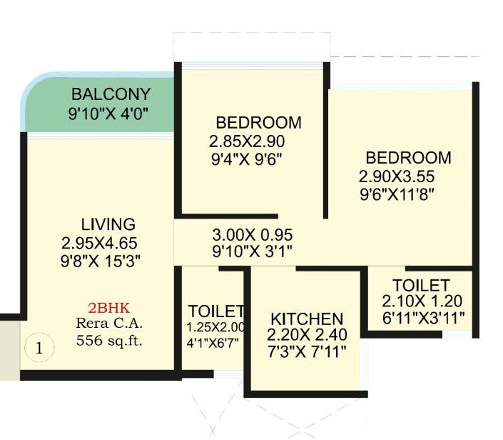 2 BHK 556 Sq. Ft. Apartment