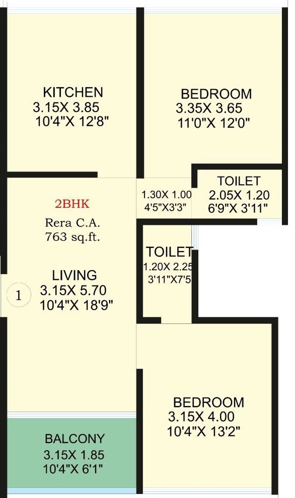 2 BHK 763 Sq. Ft. Apartment