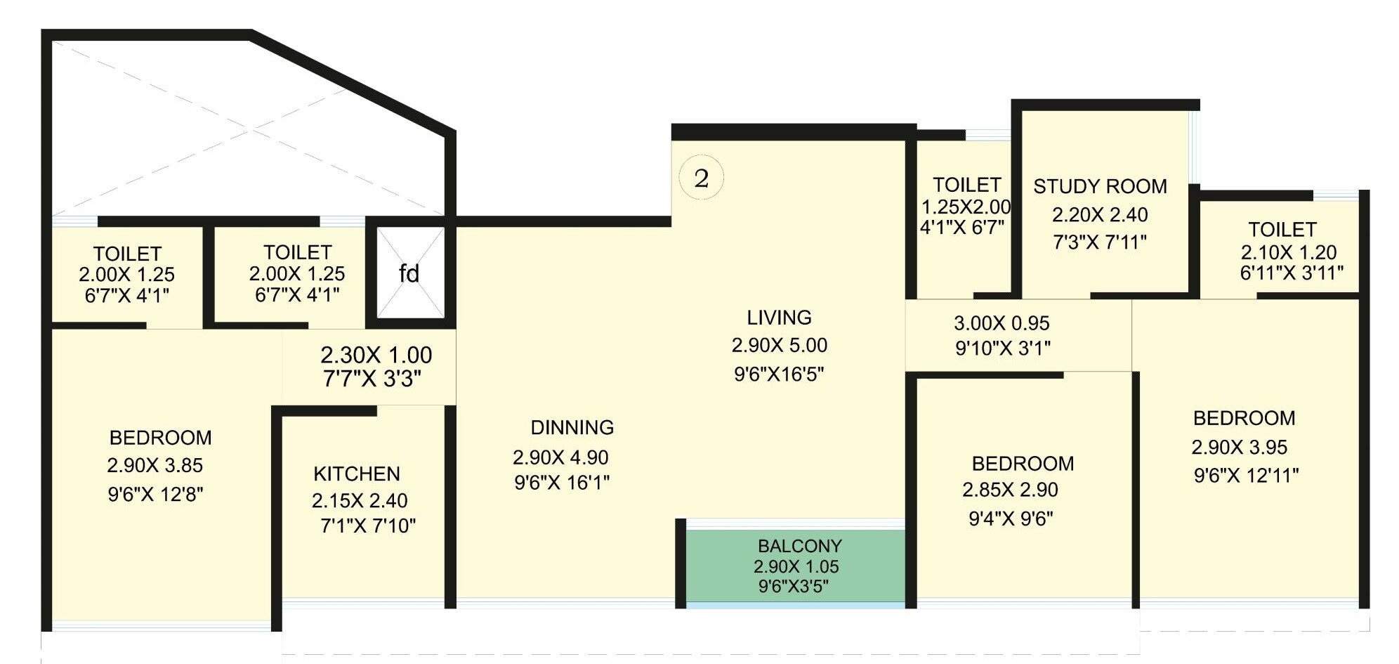 3 BHK 951 Sq. Ft. Apartment
