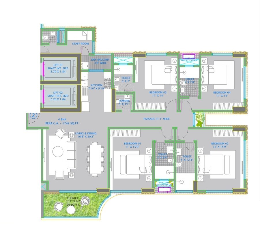 Floor plan of 4 BHK 1742 Sq. Ft. Apartment in Safal Montbay, Mumbai