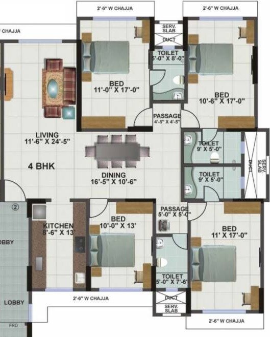 Floor plan of 4 BHK 1481 Sq. Ft. Apartment in Safal Nav Parmanu CHS, Mumbai