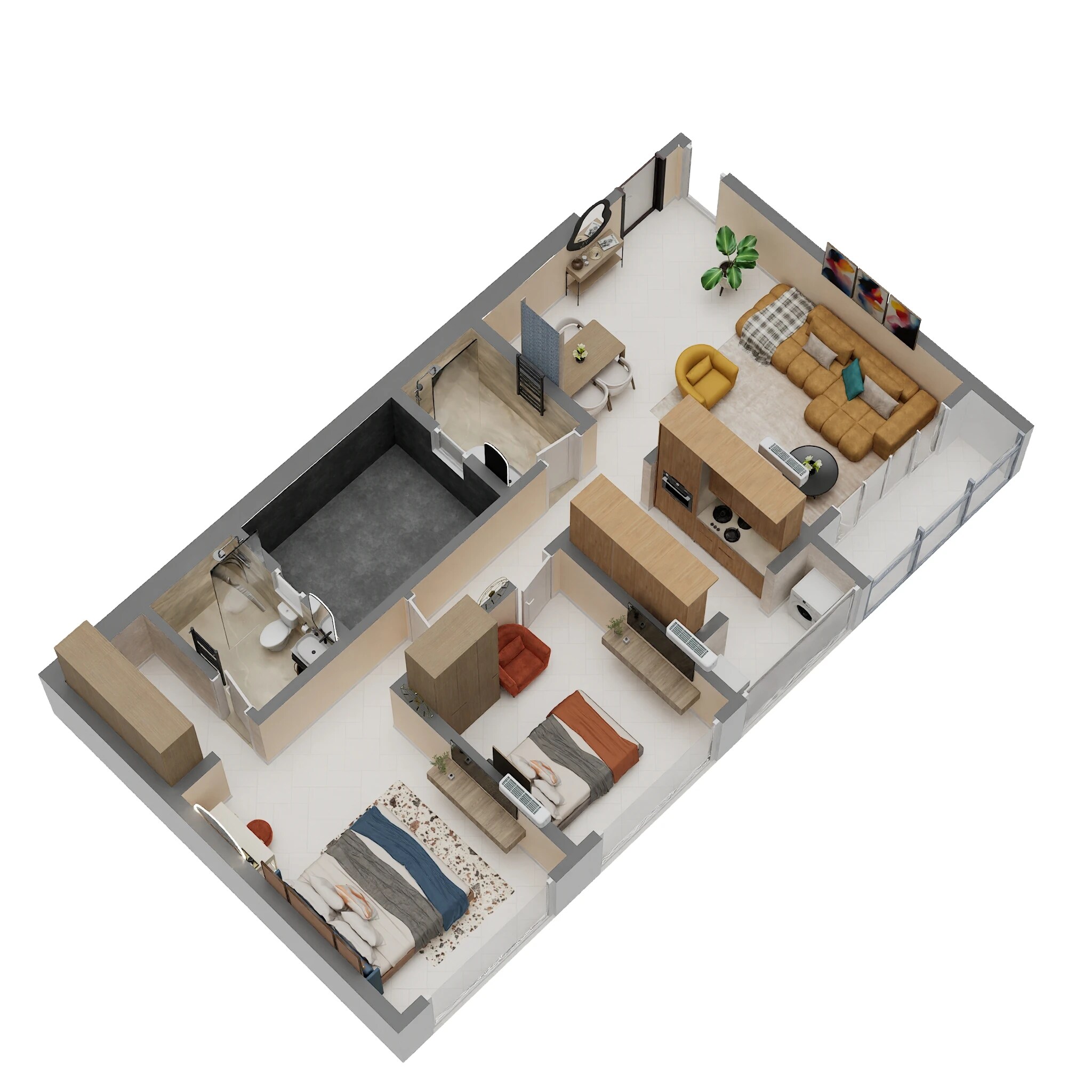 Floor plan of 2 BHK 830 Sq. Ft. Apartment in Runwal Woods, Mumbai