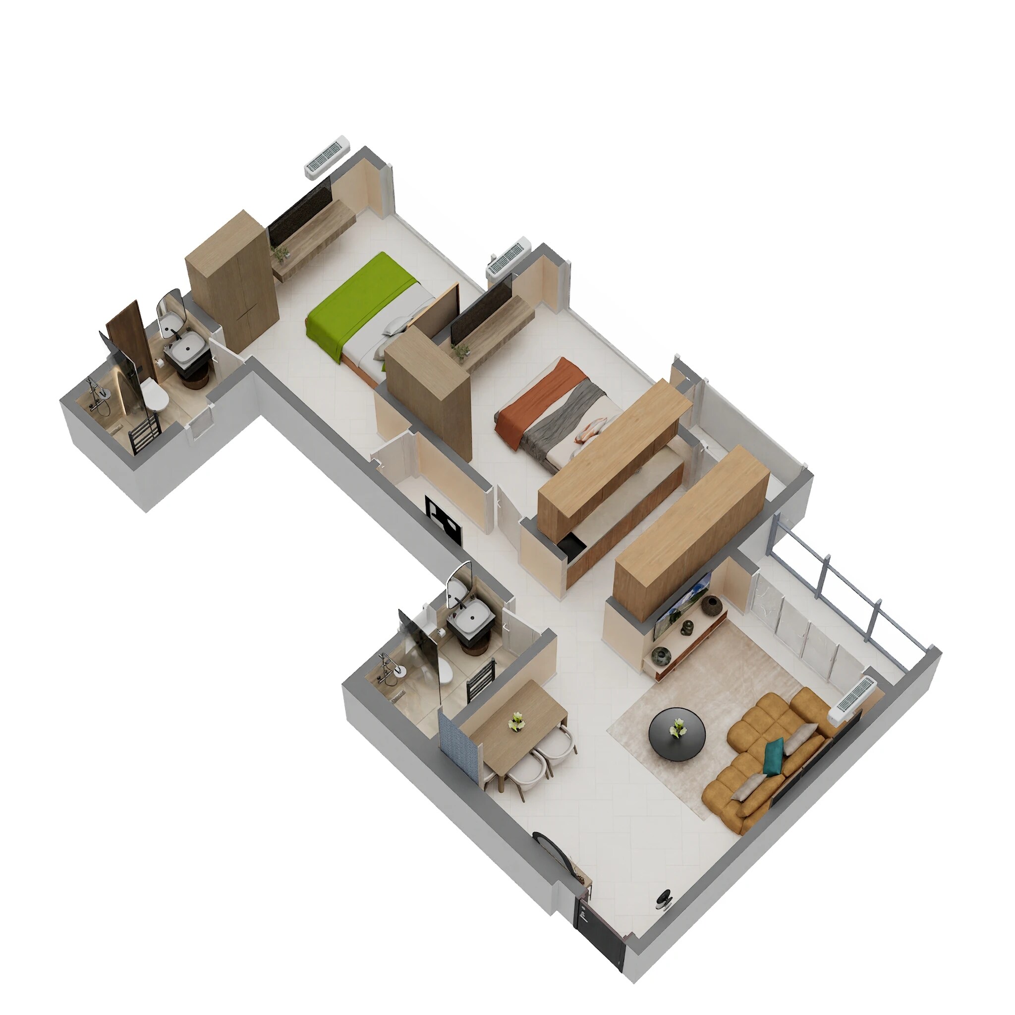 Floor plan of 2 BHK 789 Sq. Ft. Apartment in Runwal Woods, Mumbai