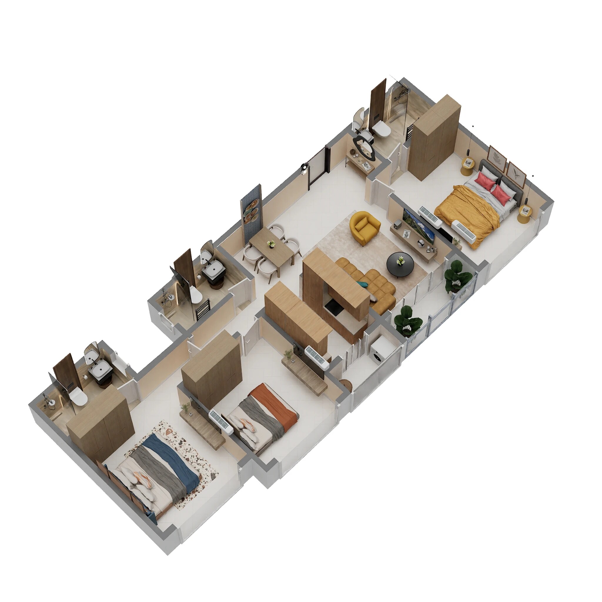Floor plan of 3 BHK 1298 Sq. Ft. Apartment in Runwal Woods, Mumbai