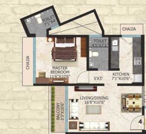 Floor plan of 1 BHK 468 Sq. Ft. Apartment in Safal Sai, Mumbai
