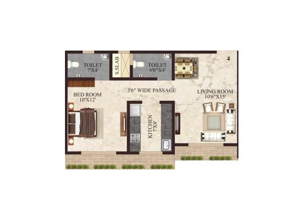 Floor plan of 1 BHK 426 Sq. Ft. Apartment in Safal Shree Saraswati CHSL Plot 8 A, Mumbai