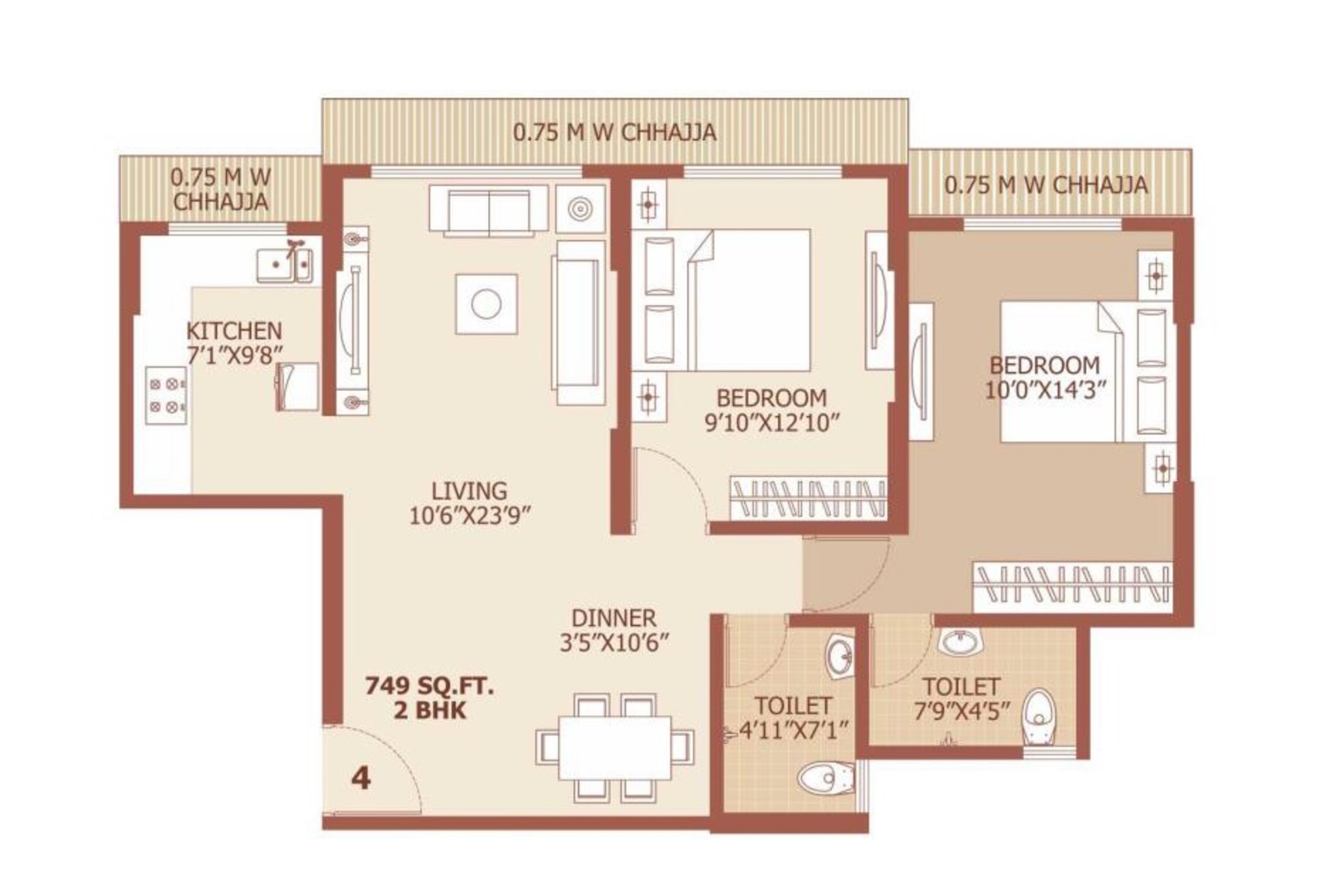 2 BHK 749 Sq. Ft. Apartment in Safal Trademark