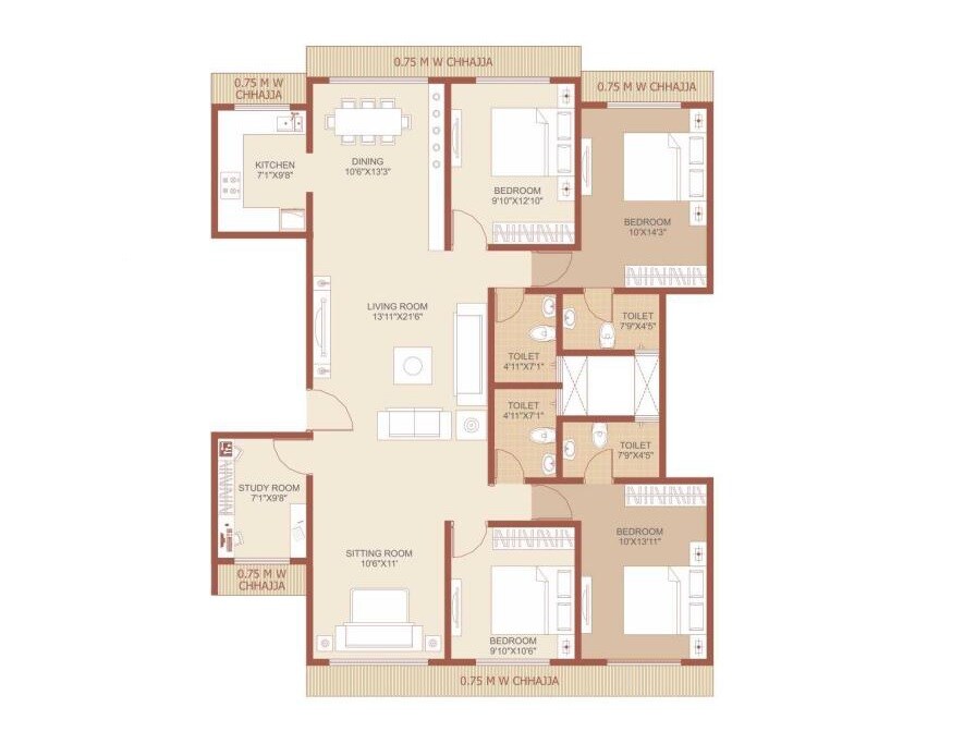 4 BHK 1445 Sq. Ft. Apartment