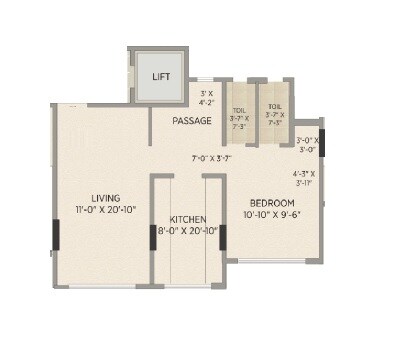 1 BHK 407 Sq. Ft. Apartment