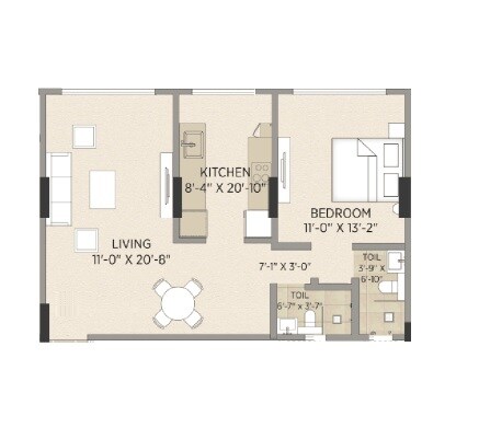 1 BHK 615 Sq. Ft. Apartment