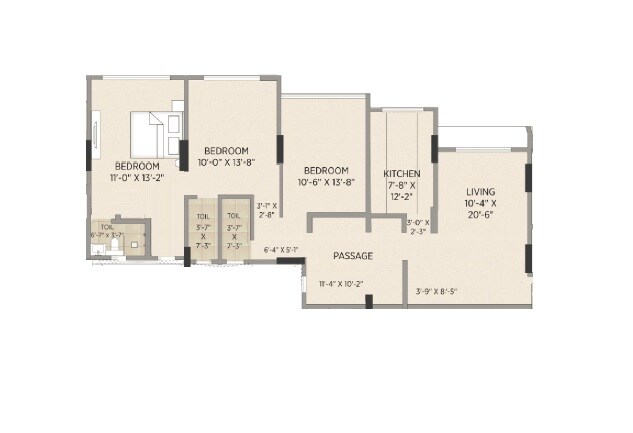 3 BHK 1010 Sq. Ft. Apartment