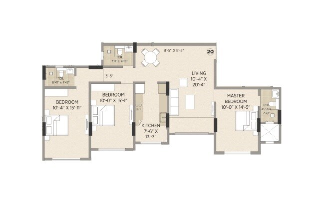 3 BHK 1054 Sq. Ft. Apartment