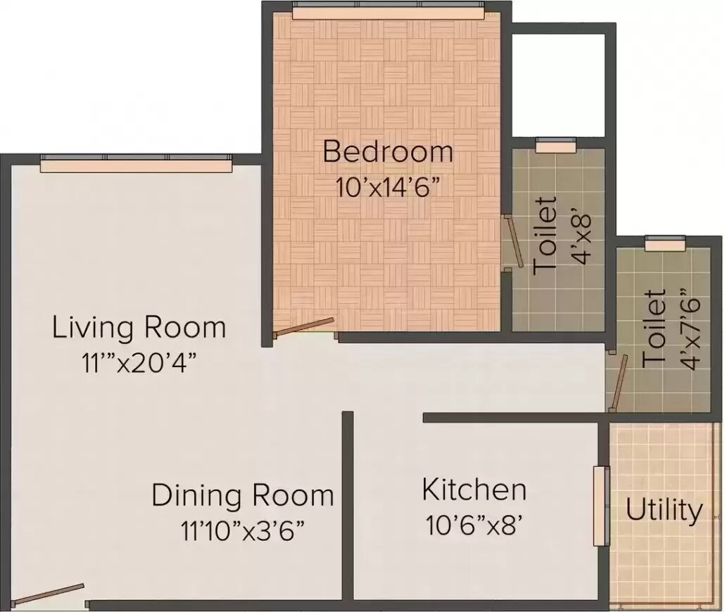 Floor plan of 1 BHK Apartment - 653 sq. ft. in Sagar City Indian Ocean, Mumbai