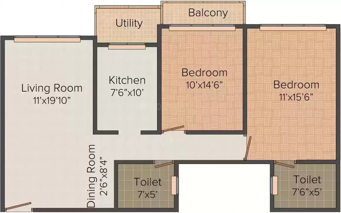 Floor plan of 2 BHK Apartment - 812 sq. ft. in Sagar City Indian Ocean, Mumbai