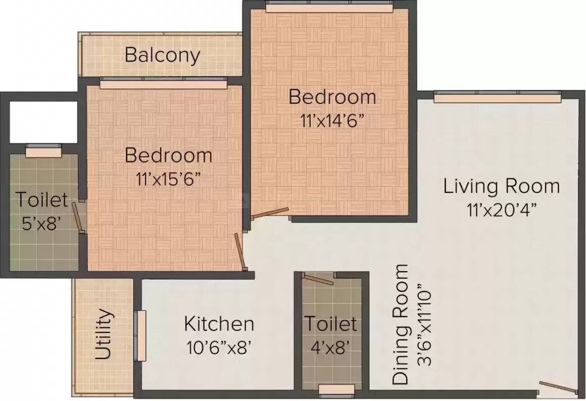 Floor plan of 2 BHK Apartment - 852 sq. ft. in Sagar City Indian Ocean, Mumbai