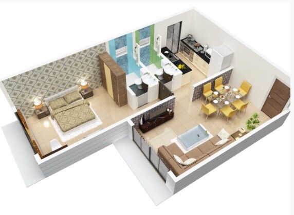 Floor plan of 1 BHK 781 Sq. Ft. Apartment in Sagar City Indian Ocean C and D, Mumbai