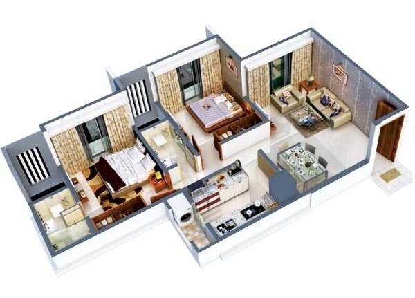 Floor plan of 2 BHK 1003 Sq. Ft. Apartment in Sagar Heights Malad, Mumbai