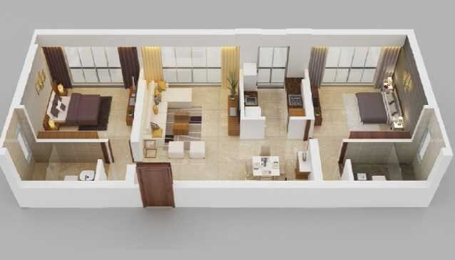 Floor plan of 2 BHK 878 Sq. Ft. Apartment in Sahajanand Arista, Mumbai