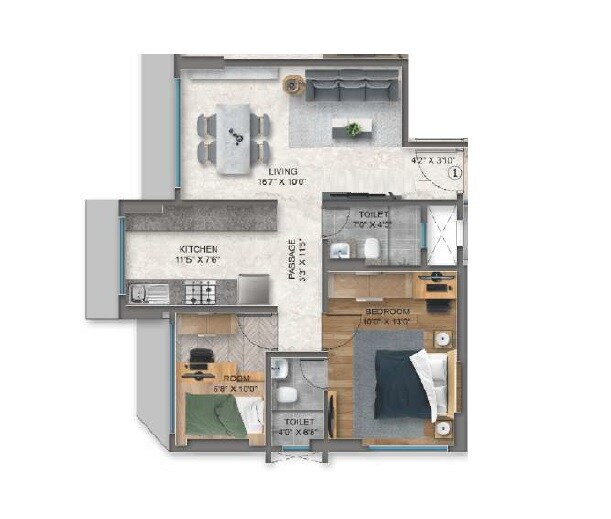 Floor plan of 1 BHK 477 Sq. Ft. Apartment in Sahakar Avenue, Mumbai