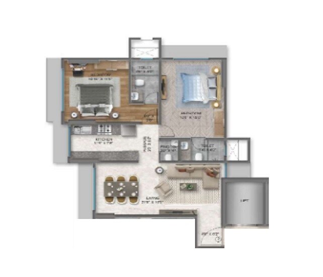 Floor plan of 2 BHK 586 Sq. Ft. Apartment in Sahakar Avenue, Mumbai