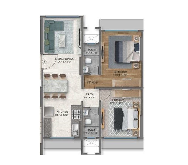Floor plan of 2 BHK 661 Sq. Ft. Apartment in Sahakar Avenue, Mumbai