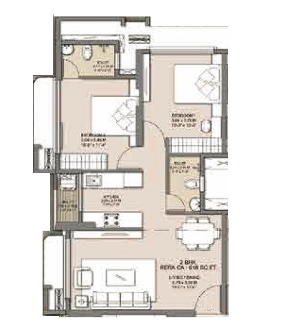 Floor plan of 2 BHK 618 Sq. Ft. Apartment in Sahakar Excel Acropolis, Mumbai