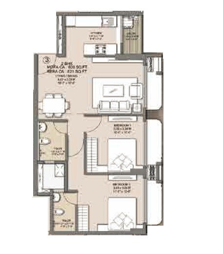 Floor plan of 2 BHK 668 Sq. Ft. Apartment in Sahakar Excel Acropolis, Mumbai