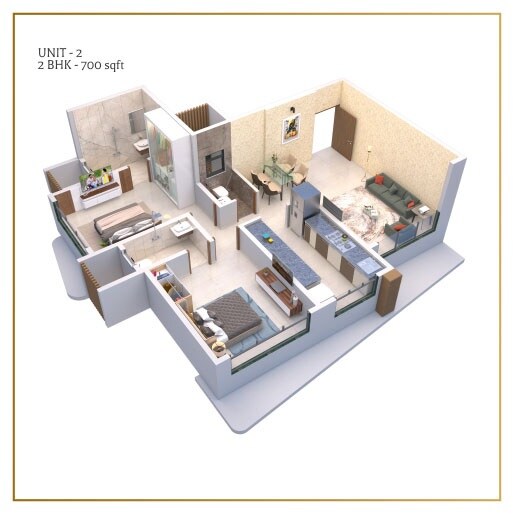 Floor plan of 2 BHK 700 Sq. Ft. Apartment in Sahakar Revanta, Mumbai
