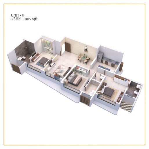 Floor plan of 3 BHK 1005 Sq. Ft. Apartment in Sahakar Revanta, Mumbai
