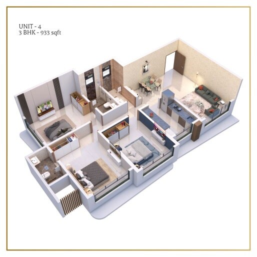 Floor plan of 3 BHK 975 Sq. Ft. Apartment in Sahakar Revanta, Mumbai